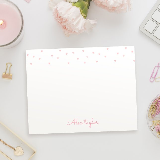 Cute pink hearts girly Personalised Stationery Card (Cute pink hearts girly Personalized Stationery Note Card)