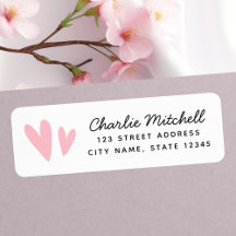 Cute pink hearts handwritten script return address