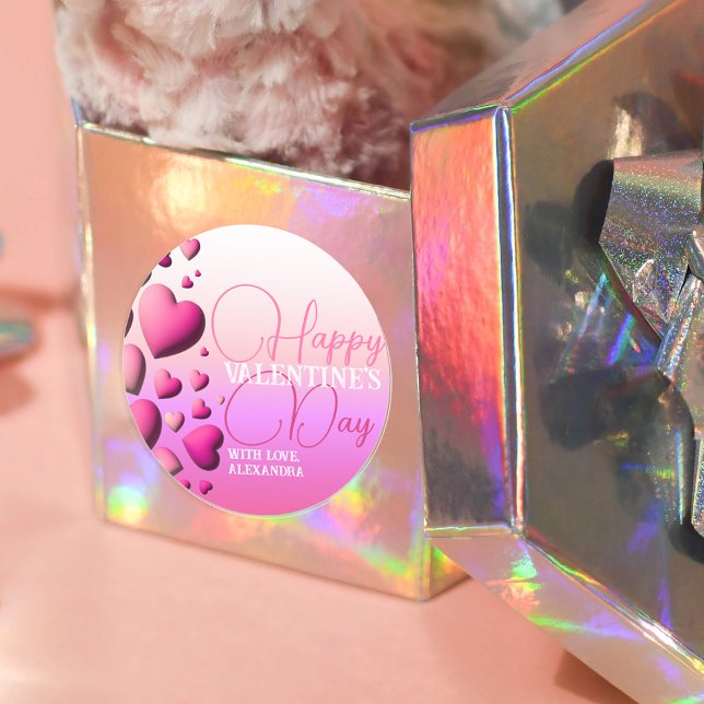 Cute Pink Hearts Happy Valentine's Day Holiday Classic Round Sticker (Creator Uploaded)