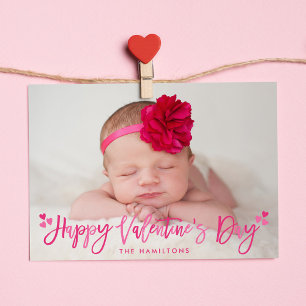 Cute Pink Hearts Happy Valentine's Day Photo Holiday Card
