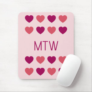 Cute Pink Hearts Initials Monogram Mouse Mat