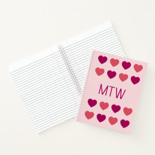 Cute Pink Hearts Initials Monogram Notebook