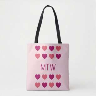 Cute Pink Hearts Initials Monogram Tote Bag