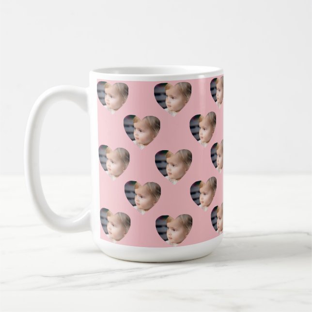 Cute Pink Hearts Kids Photo Custom Face Coffee Mug (Left)