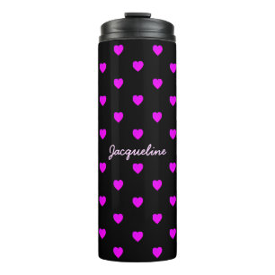 Cute Pink Hearts on BLACK Thermal Tumbler