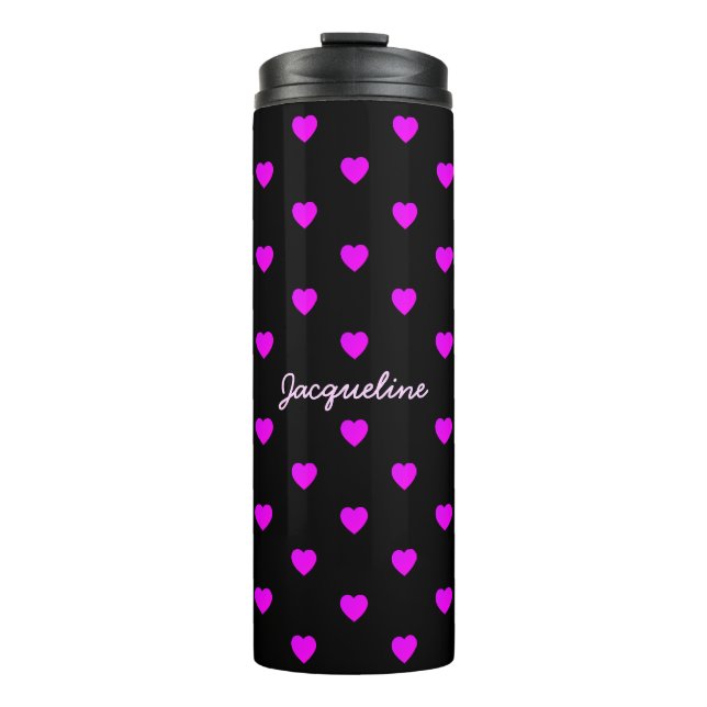 Cute Pink Hearts on BLACK Thermal Tumbler (Front)