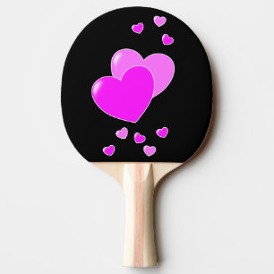 Cute Pink Hearts On Black/ White Girly Ping Pong Paddle