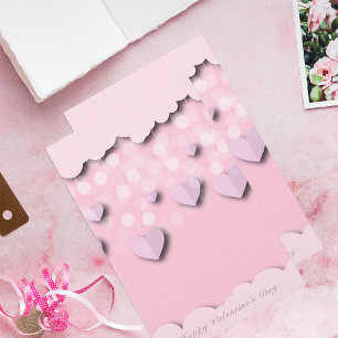 Cute Pink Hearts On Strings & Clouds Valentine's Stationery