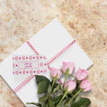 Cute pink hearts on white with calligraphy