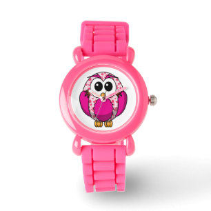 Cute Pink Hearts Owl Watch