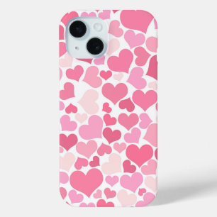 Cute Pink Hearts Pattern iPhone 15 Case