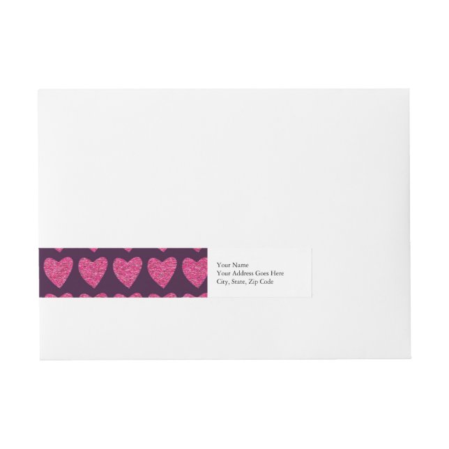 Cute pink hearts pattern on Purple Wraparound Address Label (Front)