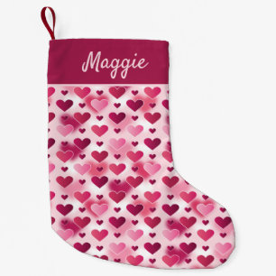 Cute Pink Hearts Pattern With Personalizable Name Small Christmas Stocking