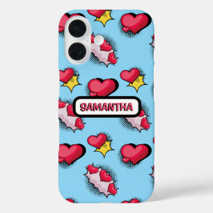 Cute pink hearts personalised name iPhone 16 case