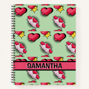 Cute pink hearts personalised name Spiral Notebook