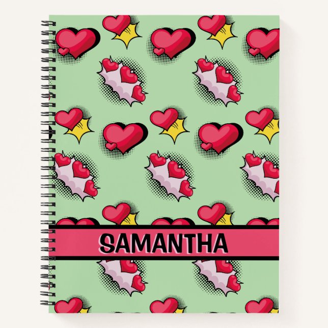 Cute pink hearts personalised name Spiral Notebook (Front)