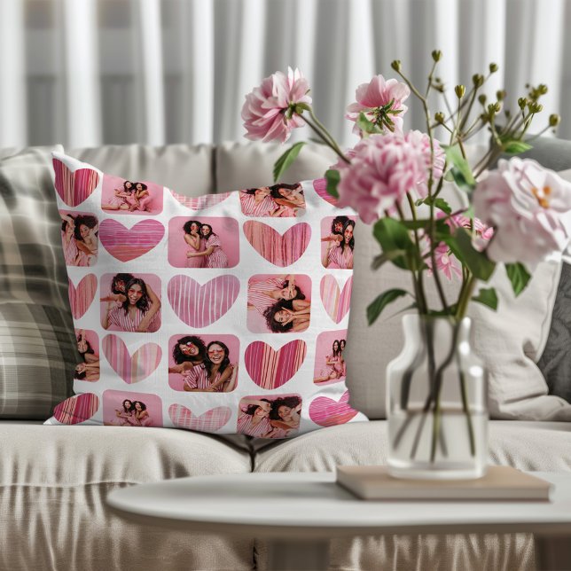 Cute Pink Hearts & Photo Collage Pattern  Cushion (Creator Uploaded)