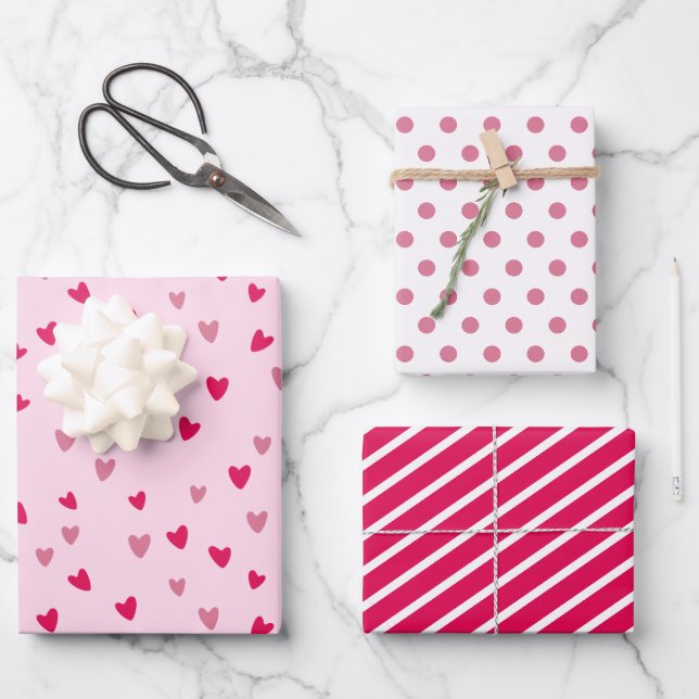 Cute Pink Hearts Romantic Wedding Gift Set Wrapping Paper Sheet (Front)