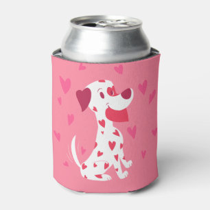 Cute Pink Hearts Valentine Dalmatian Can Cooler