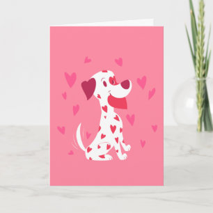 Cute Pink Hearts Valentine Dalmatian Holiday Card