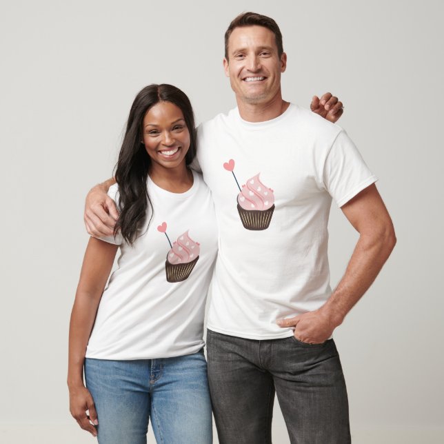 Cute Pink Hearts Valentines Cupcake T-Shirt (Unisex)