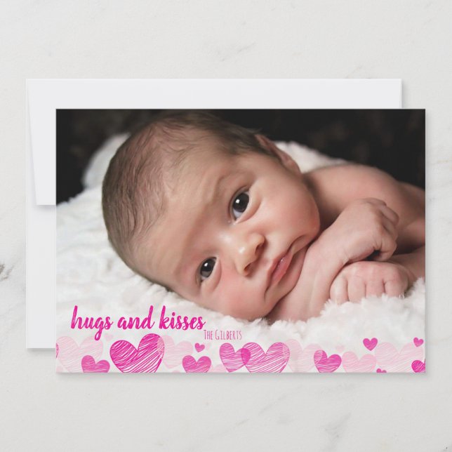 Cute Pink Hearts Valentine's Day Photo Cards (Front)