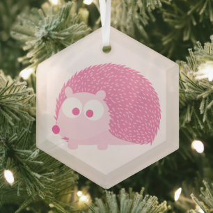 Cute Pink Hedgehog Glass Tree Decoration