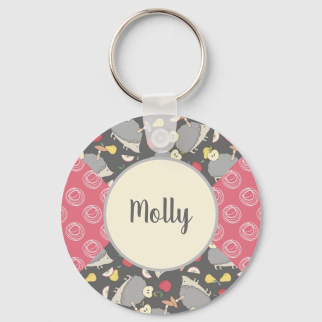Cute Pink Hedgehog Pattern Key Ring (Front)