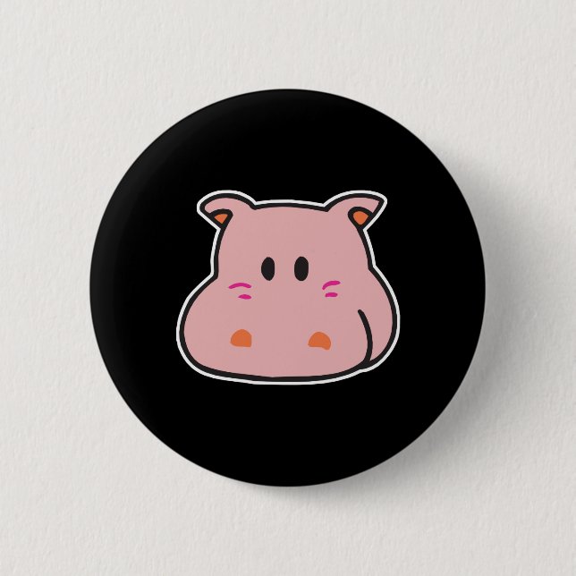 cute pink hippo face 6 cm round badge (Front)