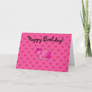 Cute pink hippo pink butterflies card