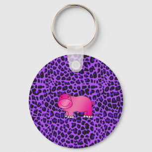 Cute pink hippo purple leopard pattern key ring