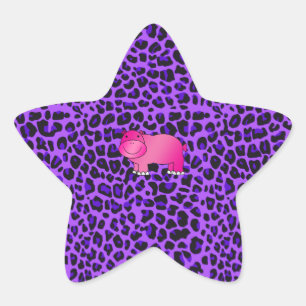 Cute pink hippo purple leopard pattern star sticker