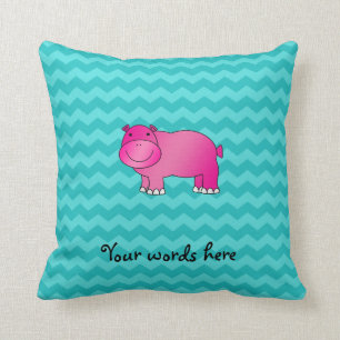 Cute pink hippo turquoise chevrons cushion