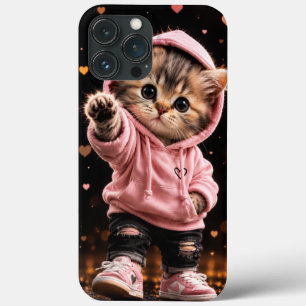 Cute Pink Hoodie Kitten Phone Case