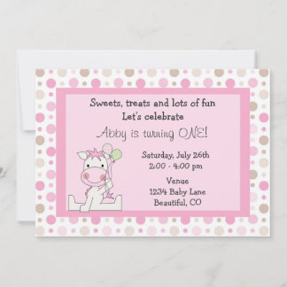 Cute Pink Horse 1st Birthday Invitation for Girls