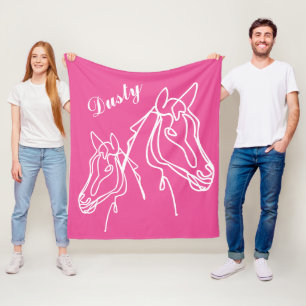 Cute pink horses drawing fleece blanket for girls