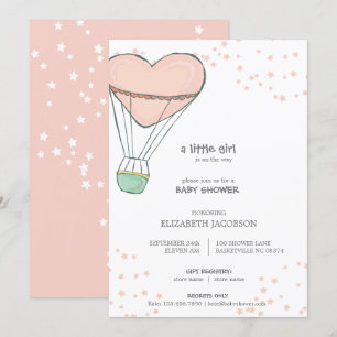 Cute Pink Hot Air Balloon Baby Shower Invitation