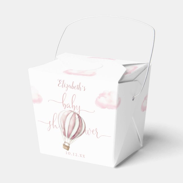 Cute Pink Hot Air Balloon Girl Baby Shower Favour Box (Front Side)