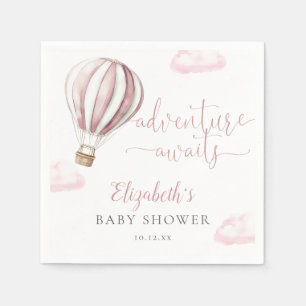 Cute Pink Hot Air Balloon Girl Baby Shower Napkin