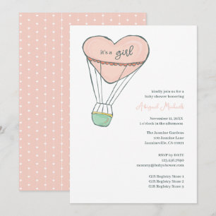 Cute Pink Hot Air Balloon It's A Girl Baby Shower Invitation