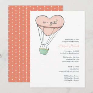 Cute Pink Hot Air Balloon It's A Girl Baby Shower Invitation