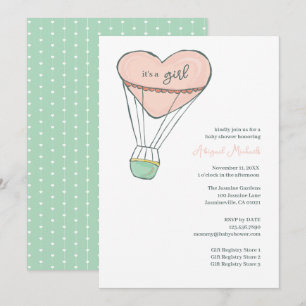 Cute Pink Hot Air Balloon It's A Girl Baby Shower Invitation