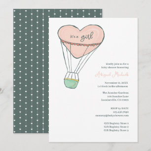 Cute Pink Hot Air Balloon It's A Girl Baby Shower Invitation