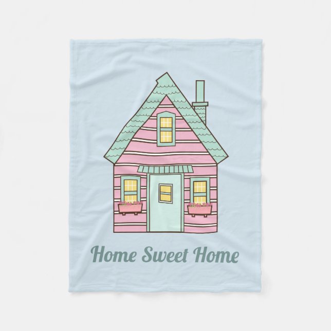 Cute Pink House Home Sweet Home Fleece Blanket (Front)
