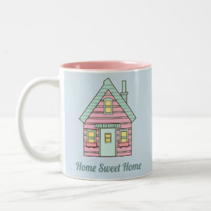 Cute Pink House Home Sweet Home Two-Tone Coffee Mug