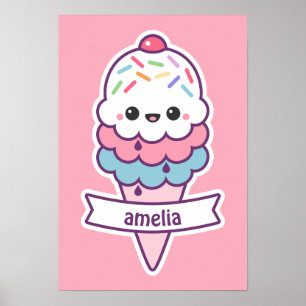 Cute Pink Ice Cream Cone Poster