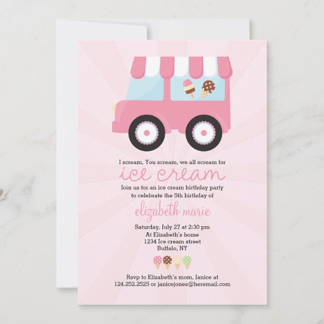 Cute Pink Ice Cream Party Invitation (Front)