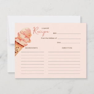Cute Pink Ice cream party Recipe card