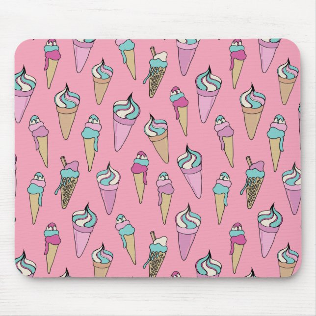 Cute pink ice cream pattern mouse mat (Front)