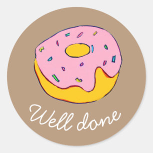 Cute pink icing doughnut colourful food classic round sticker